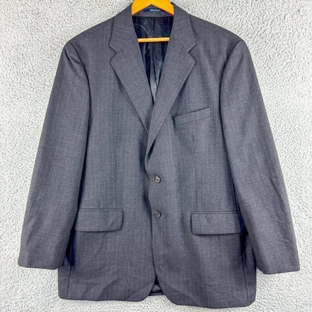Chaps Blazer Men 44R Gray Pinstripe Wool Suit Jacket Business Casual Wedding